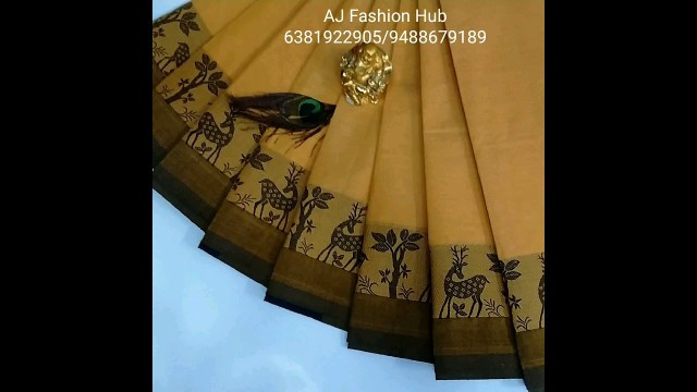 'Fancy chettinad cotton dancing doll/deer /mango /temple borders  sarees by [ AJ Fashion Hub]'