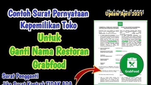 'Surat Pernyataan Kepemilikan Toko Grabfood Untuk Mengajukan Perubahan Nama Restoran Grabfood'