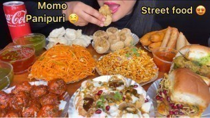 'ASMR:MANCHURIAN,DAHIPURI,BHELPURI,DABELI,MOMO,PANIPURI,MANCHURIAN,MUKBANG*EATING INDIAN FOOD*'