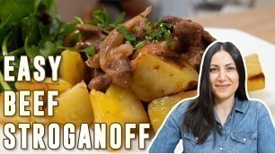 'Beef Stroganoff with Pan Fried Potatoes'