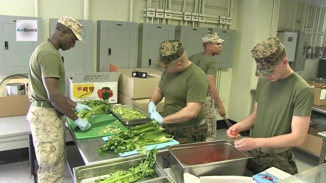 'US Marine Chefs. Chow Hall Preparation.'