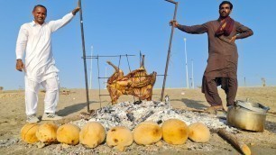 'Stone Bread With Full Goat Sajji | Caak | Korno | Full Goat Balochi Sajji | Balochistan Village Food'