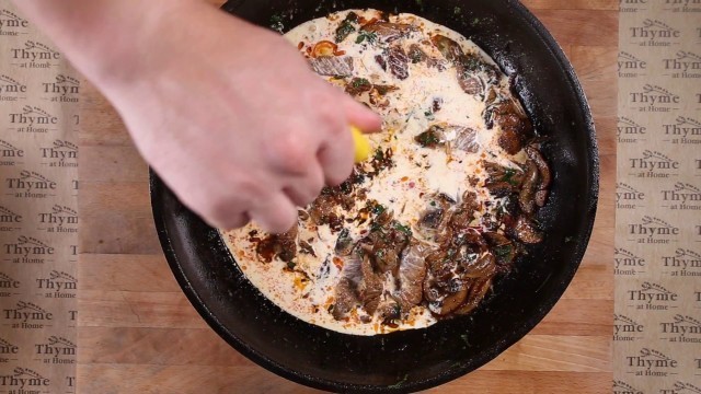 'Classic Beef Stroganoff Served with Herbed Sauteed Potato.'