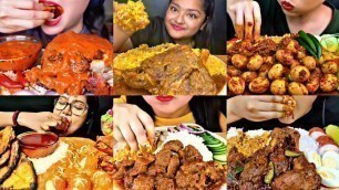 'ASMR EATING SPICY MUTTON CURRY, CHICKEN CURRY, EGG CURRY | BEST INDIAN FOOD MUKBANG |Foodie India|'