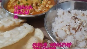 'Indian Special Breakfast | Chana halwa with Crispy Puri | Indian Food | Girls healthy Journey'