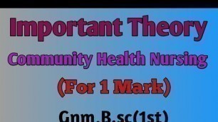 'Important Theory Of Community Health Nursing (For 1 Mark)'