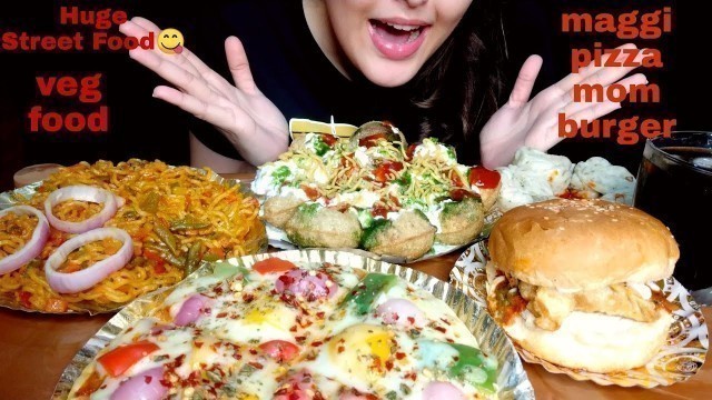 'EATING MAGGIE,PIZZA,BURGER,DAHIPURI,MOMO *INDIAN STREET FOOD* Food Eating Videos, Big Bites, MUKBANG'