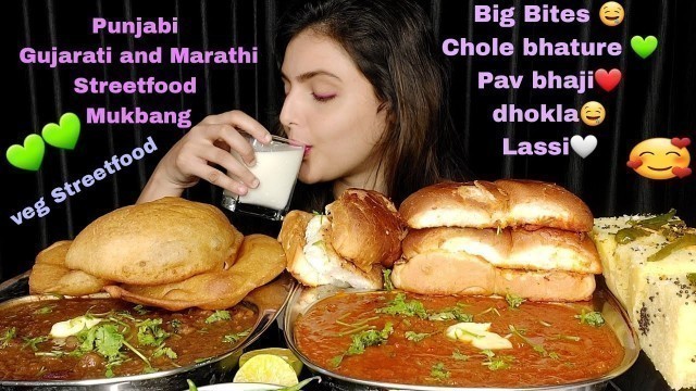 'Eating Chole Bhature,Pav Bhaji, Dhokla,Streetfood Eating,ASMR Eating Show,Messy Eating,Mukbang,Food