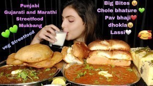 'Eating Chole Bhature,Pav Bhaji, Dhokla,Streetfood Eating,ASMR Eating Show,Messy Eating,Mukbang,Food