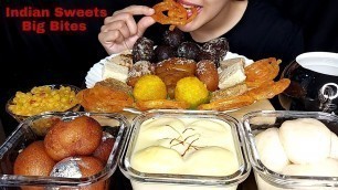 'ASMR: EATING *INDIAN SWEETS*RASGULLA,RASMALAI,GULAB JAMUN,LADDU,JALEBI*INDIAN DESERTS PARTY*MUKBANG'