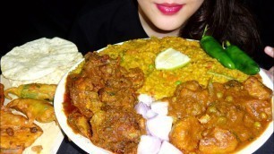 'ASMR EATING KHICHDI, ALUR DOM & SPICY CHICKEN CURRY* Homemade Food* Mukbang Eating show || Khichuri'