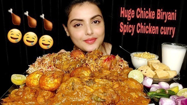 'Eating Huge Chicken Dum Biryani With spicy Egg And Chicken Curry | Indian Sweets | Big Bites 