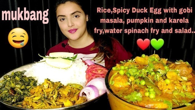 'Eating Rice with different types of sabzi, Duck Egg Curry, Mukbang, ASMR, Big Bites, Messy Eating...'