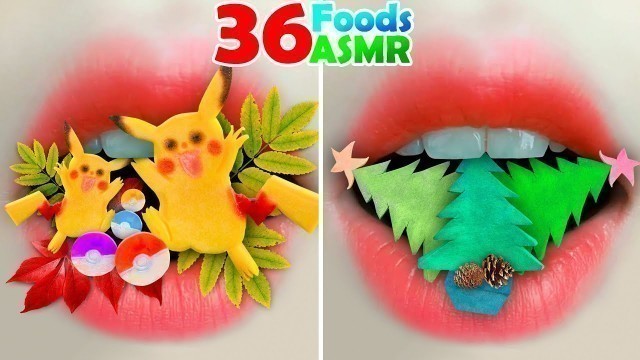 'ASMR 36 Foods: Pikachu, Pine Tree, Rabbit, Jelly, Snail,... Shapes Eating Show Mukbang!'