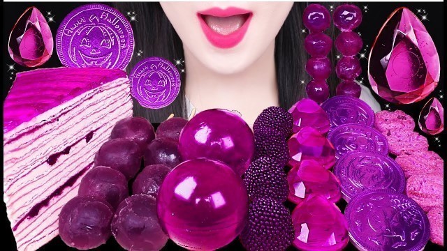 'ASMR VIOLET FOOD *DIAMOND JELLO, PURPLE JELLO BALL, FROZEN BOBA 보라 다이아몬드 젤리, 얼린 보바 먹방 JANE ASMR 제인'