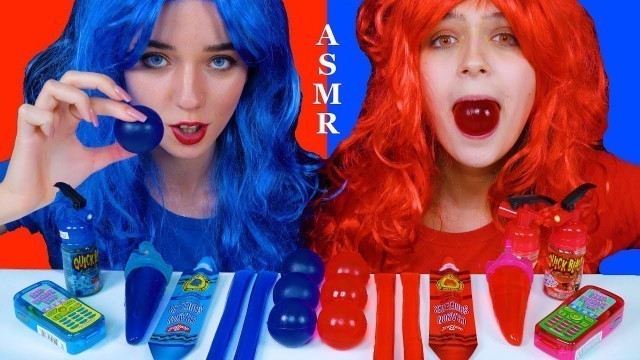 'ASMR Red Food VS Blue Food, Jelly Ice Cream, Sour, Flip Phone Pop, Jelly Balls,  Mukbang 먹방'