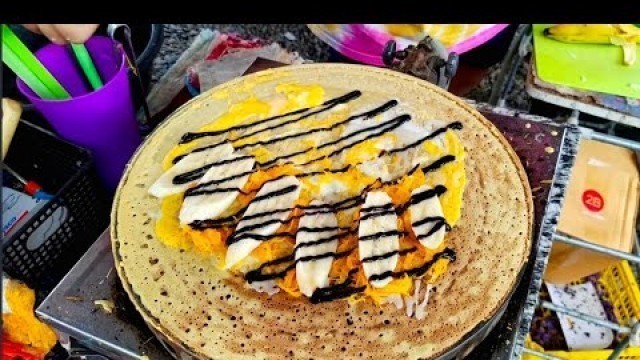 'Banana Crepe Egg Foi Thong and Chocolate/ Pizza Crepe/Japanese Crepe - ThaiStreetFood l DeeDelicious'