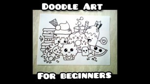 'Food Doodle art for beginners , cup ice cream  , strawberry  , dounut , cupcake , watermelon,'