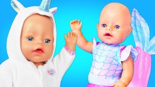 'Cooking food for baby born doll - Kids play Baby dolls & mermaid costume'