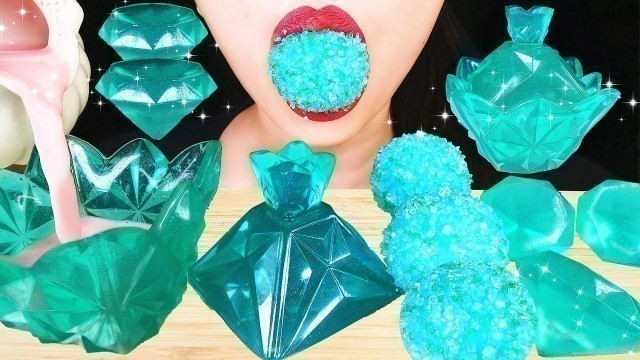 'ASMR TEAL FOODS: EDIBLE JEWELRY BOX (JELLO), EARTH GUMMY CANDY, DIAMONDS JELLY EATING SOUNDS MUKBANG'