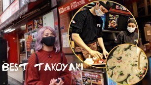 'Japanese street food - TAKOYAKI たこ焼き| Walking around Osaka, Japan at - Dotonbori Namba'