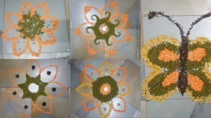 'Creative Art in Multi Grains | Multi Grains Rangoli | Food Grains Flowers | Butterfly in Food Grains'