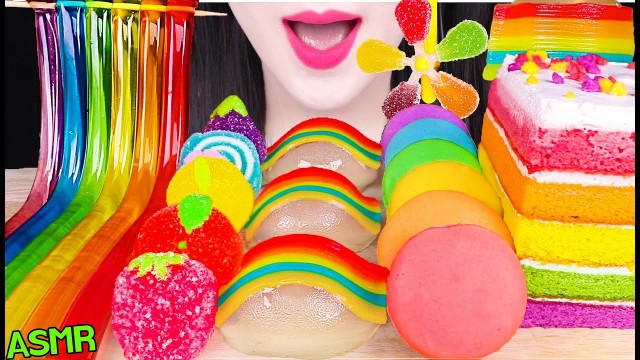 'ASMR RAINBOW FOODS *RAINDROP JELLY, FRUIT GUMMY, JELLY NOODLES 무지개 물방울 젤리, 과일 톡톡 젤리 먹방 EATING SOUNDS'