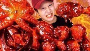 'MUKBANG ASMRㅣExtreme Spicy! Fire Sauce Octopus + Chicken Eat