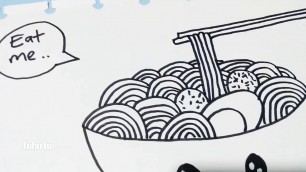 'Mie lucu | Cute simple doodle art noodle food | Cara menggambar doodle art mie'