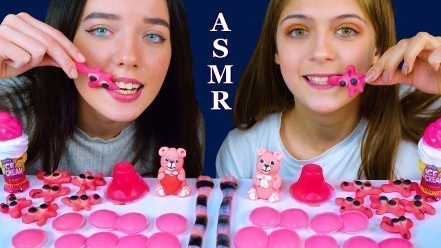 'ASMR PINK FOODS JELLY CUPS, SUGAR BEAR, GUMMY SNAKE, UFO WAFERS MUKBANG 먹방'