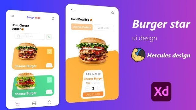 'Food burger Delivery App UI Design | Adobe XD | Tutorial ui design'