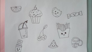 'How to draw easy FOOD DOODLES | Doodle with me | Food items doodle | #Doodling | Artsy Kashish'