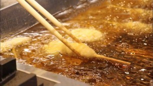 'KUSHIAGE | Deep fried skewers of meat vegetables seafood | Japanese Street Food | Osaka Japan'