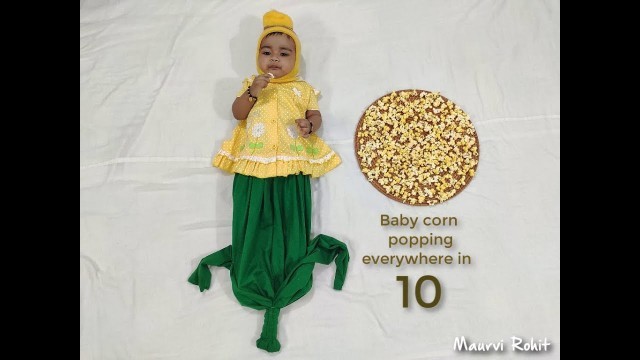 'Baby dressed as Corn eating Pop Corn First time (10 Months old baby) Photoshoot'