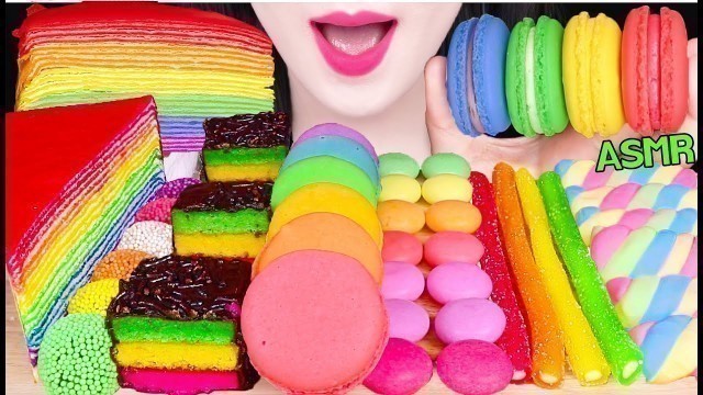 'ASMR RAINBOW FOODS *JELLY STICK, CAKE POP, CREPE CAKE, GUMMY BALL 무지개 케이크팝, 젤리 스틱 먹방 EATING SOUNDS'