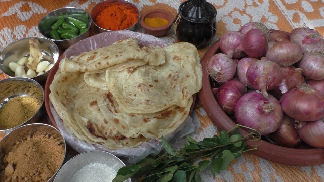 'Cooking porota ulli curry - Fried Onion Masala / Cooking By Village food Recipes'