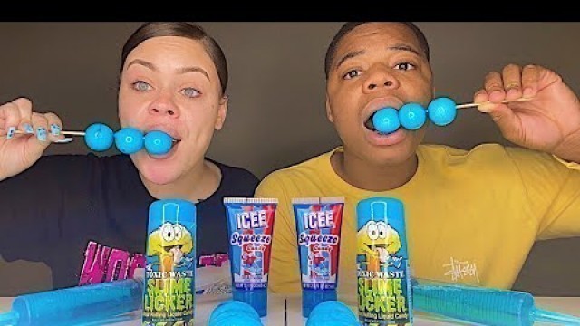 'ASMR BLUE FOOD, PLANET GUMMY JELLY, SOUR GEL SHOOTER, ROLLING CANDY MUKBANG | EATING SOUNDS'