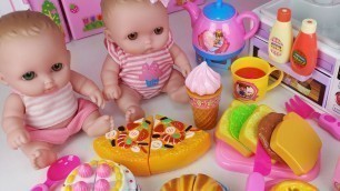 'Baby doll and food cutting pizza Hamburger and refrigerator kitchen toys play - 토이몽'