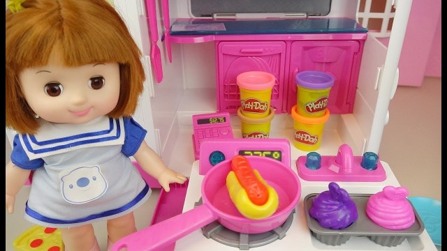 'Play doh kitchen and baby doll food cooking play Barbie house'