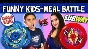 'Burger King Beyblade vs Subway Kid\'s Meal Battle!  Boy vs Girl Beyblade Burst Episode!'