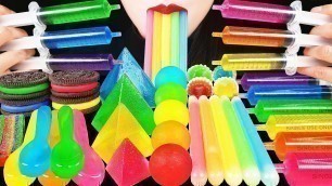 'ASMR RAINBOW FOODS: OREOS, EDIBLE SPOON, JELLO SHOOTER, SOUR BELT CANDY, NIK L NIP, JELLY PYRAMID 먹방'