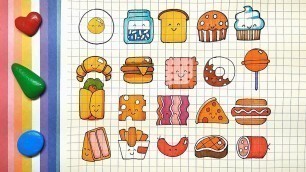 'Doodle foods|fried eggs|Bread slice|Cup cake|Croissant|hamburger|Pizza|Donut|Lollipops画食物煎蛋汉堡包披萨香肠薯条'