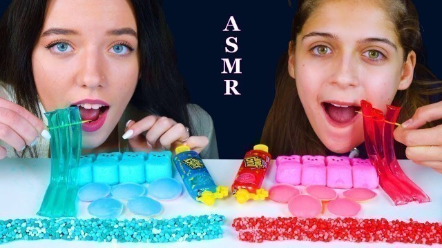 'ASMR PINK FOOD VS BLUE FOOD (NERDS ROPE, JELLY NOODLES, UFO WAFERS, PEEPS, JUICY DROP POP) 먹방'