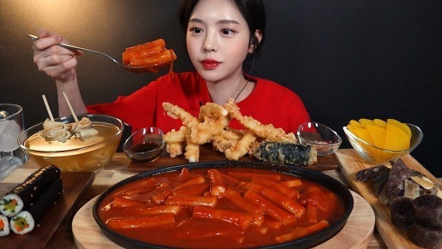 'SUB)매콤달달 떡볶이에 순대 튀김 꼬마김밥 어묵까지! 분식 먹방 tteokbokki sundae gimbap mukbang asmr'