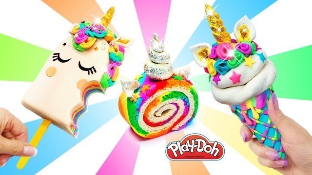 'Play Doh Unicorn Set. How to Make Rainbow Food. Creative DIY for Kids'