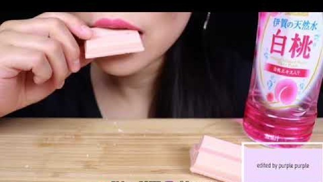 '(bites only) Abbey ASMR - pink food swiss rolls, mochi, jelly, kit kat'