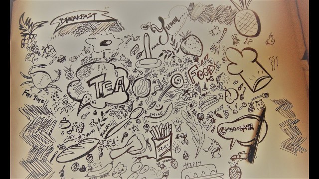 'Doodle art for kitchen wallpaper | kitchen Items & Food Doodles'