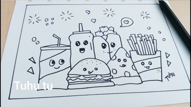 'Doodle Art Food Tutorial Mudah Gambar nya | Cara Menggambar Doodle Food'