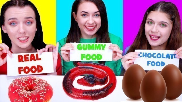 'ASMR Real Food VS Jelly Chocolate Food Challenge By LiLiBu'