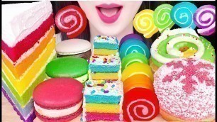 'ASMR RAINBOW FOODS *JELLO ROLL UPS, CAKE POP, CHRISTMAS DONUTS, CAKE 무지개 롤젤리, 케이크 팝 먹방 JANE ASMR 제인'